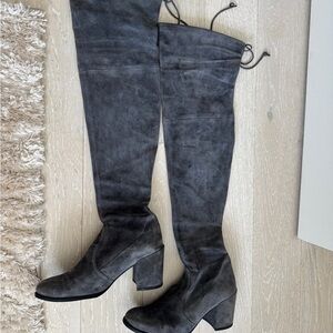 Gray Suede Over-the-Knee Boots
